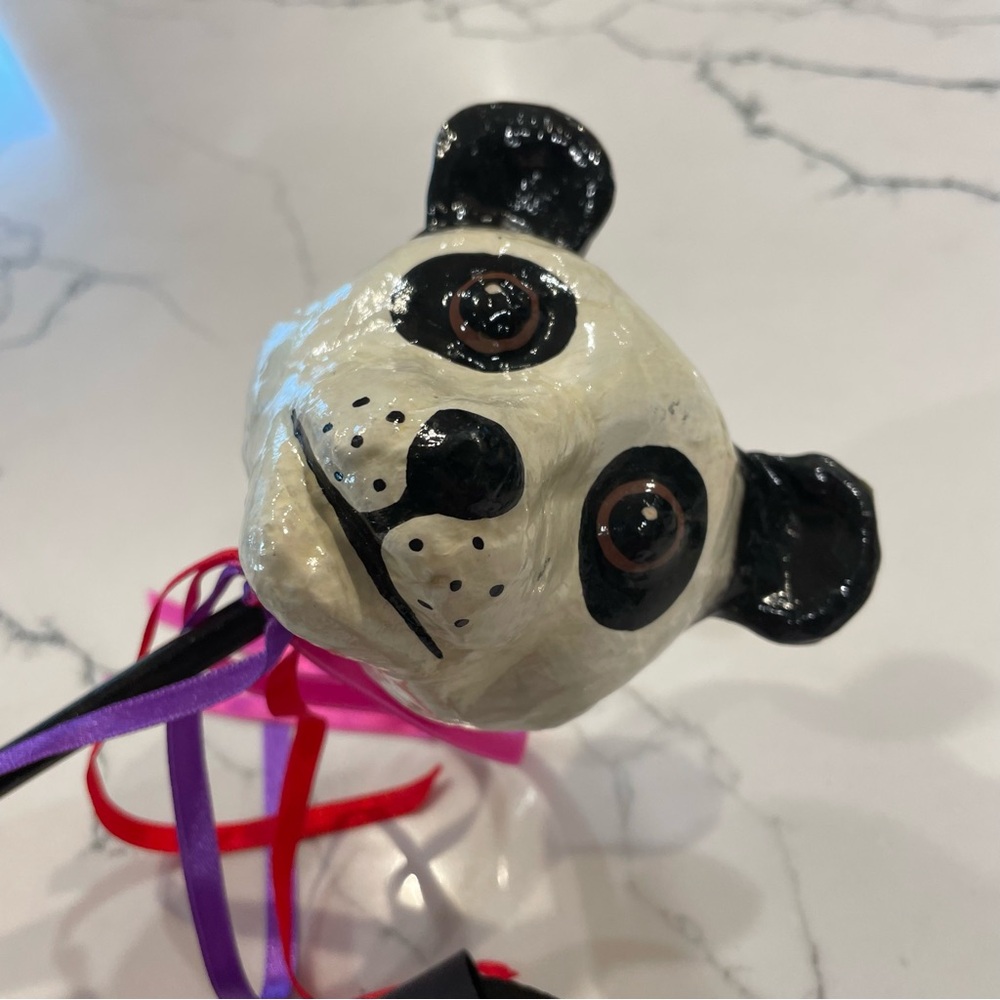 Paper Mache Panda Head Maraca Shaker